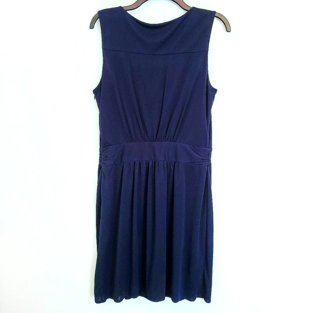 Milly of New York Blue Sleeveless Stretchy Sheath Dress w/ Gold Chain Necklace - Picture 6 of 8